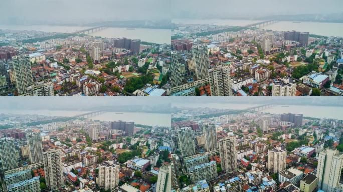中国阴天时间武汉城市景观长江滨江航空全景4k时间推移