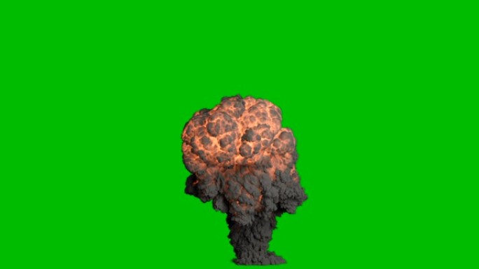 带有黑烟的炸药的强大爆炸。黑烟爆炸，炸弹或燃料爆炸，真正的烟雾。绿屏前的VFX动画。