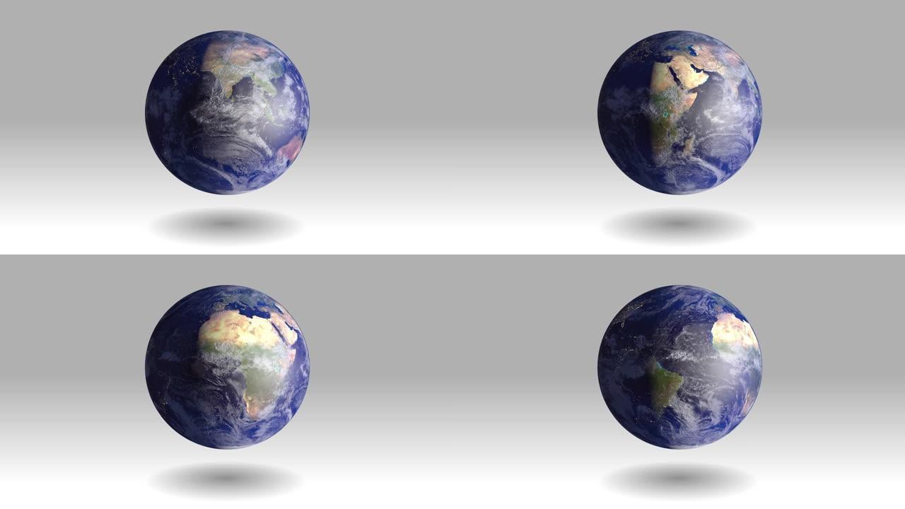 地球在白色背景上旋转，技术概念。