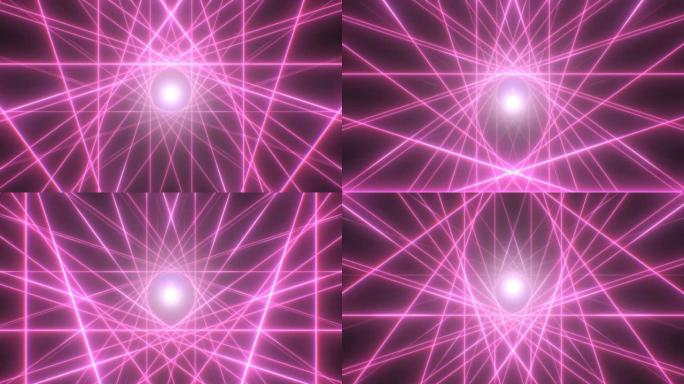 复古粉色合成波激光光束隧道，带霓虹辉光线-4k无缝循环运动背景动画