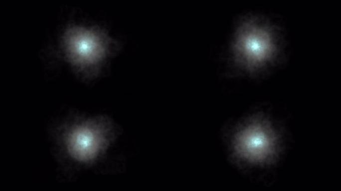 蓝色凉爽的闪光光环在中心点发光更多的能量运动有烟雾流体扩散周围3d渲染包括阿尔法路径。