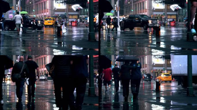 纽约，第六大道下着雨的上下班时间。