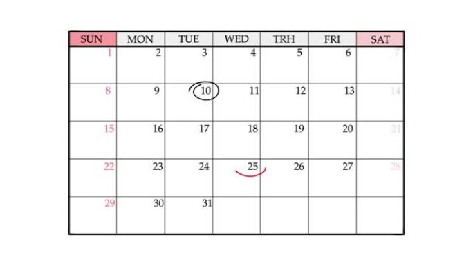 日历计划器。日历上的注释。工作月时间表。视频插图。