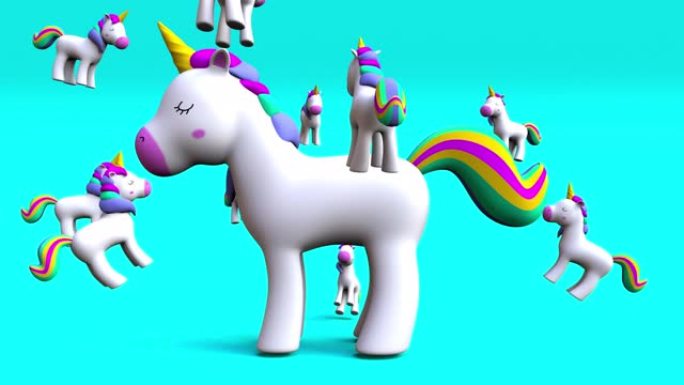 彩虹独角兽带独角兽4k动画的旋转木马