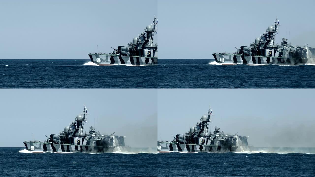 海上巡逻的导弹船海舰船军队战争