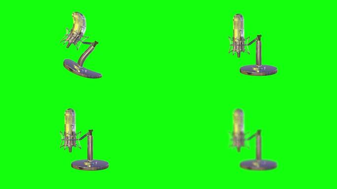8种不同的动画旧麦克风播客广播工作室绿屏色键3d