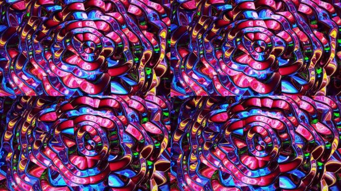 环状抽象彩虹色流体背景。美丽的波浪形玻璃表面的液体，图案，渐变的颜色和流动的波。创意明亮的bg，柔和