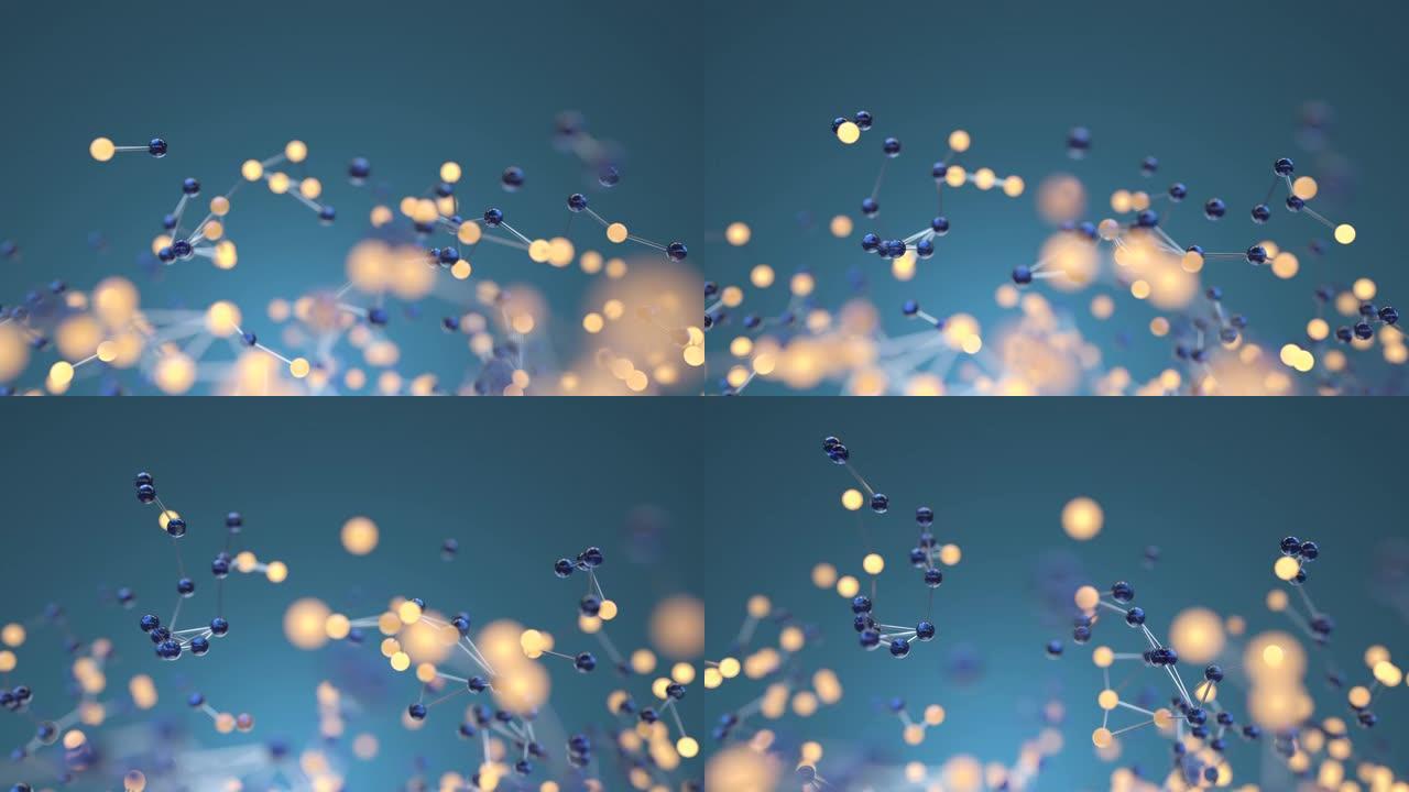 蓝色生物网格，带连接约束，3d渲染。