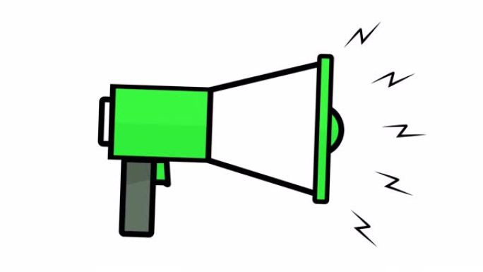 扬声器抗议内乱符号或图标，2d平面动画循环绿色