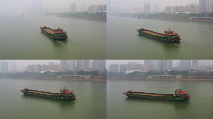 长沙市雨天江河渡船交通航空全景4k中国