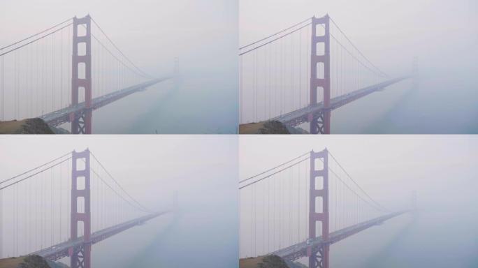 金门大桥朝着上升的方向走去，阴霾笼罩