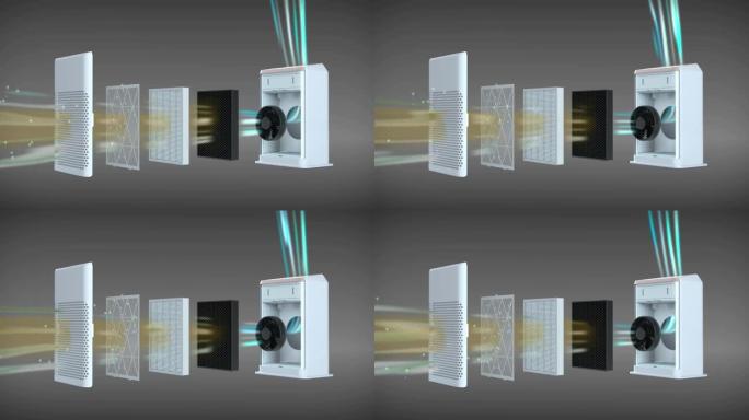 空气滤清器及其部件，包括外壳，预滤器，集尘过滤器，除臭过滤器，风扇，电动机和主体，通过清洁室内的空气