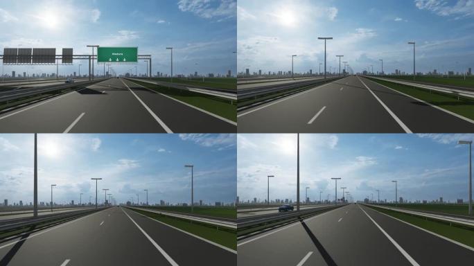 公路上的马都拉市招牌概念股视频指示城市入口
