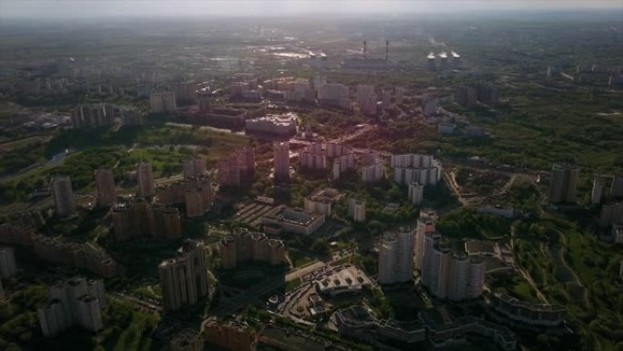 俄罗斯莫斯科城市景观拉蒙基区太阳光全景4k