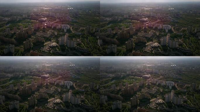 俄罗斯莫斯科城市景观拉蒙基区太阳光全景4k