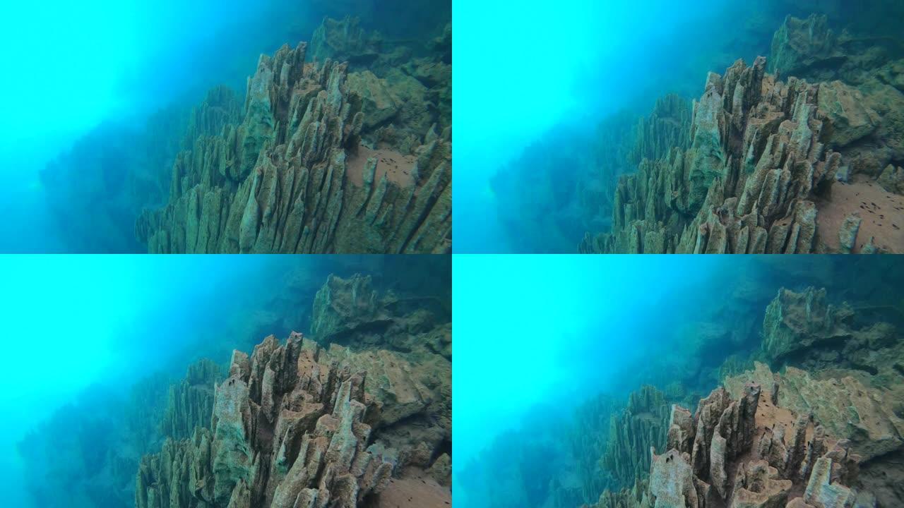 温泉下面的水下山，不同的冷热水密度使视线模糊。菲律宾科伦梭鱼湖。