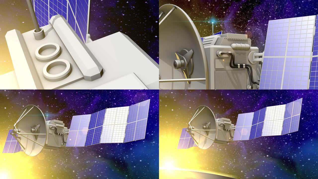 60FPS卫星视频，上面带旗-俄罗斯卫星连接技术概念，UHD 4k 3d动画