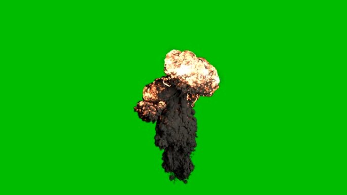 黑烟炸弹的爆炸。浓烟，火和弹药爆炸，真正的烟雾。绿屏前的VFX动画。