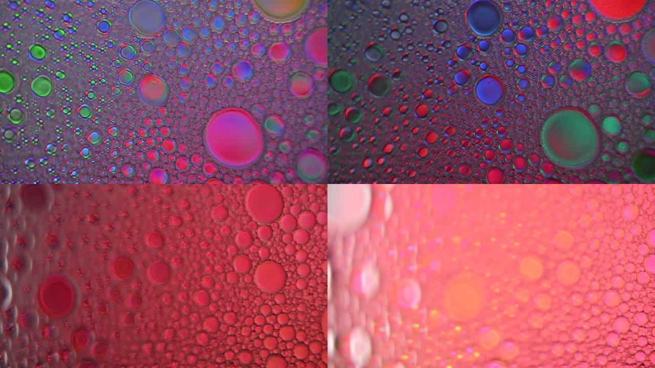 彩色和球形过程中油和水中的液体