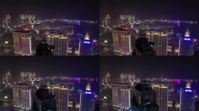 夜间青岛市著名海湾滨海航空全景4k中国