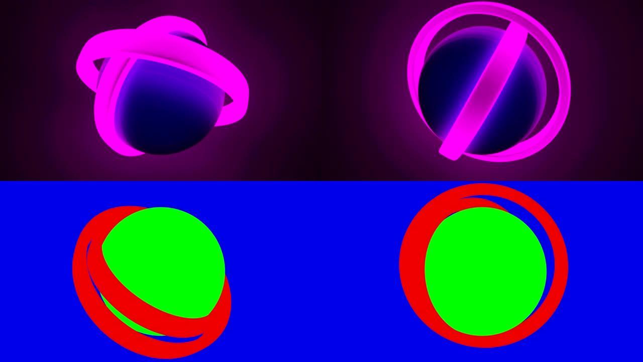 发光霓虹灯球，迪斯科球，深奥能量，紫外线光谱，激光表演，空白空间。
