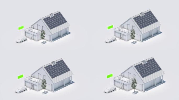 电动汽车与电池符号充电电池在未来的家庭3d动画