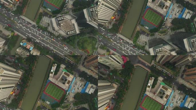 广州市日间交通街路口空中俯拍全景4k中国
