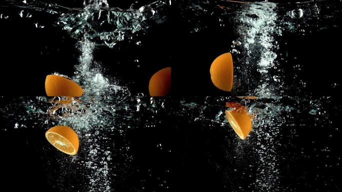 橙片分别漂浮在水中，突然冒出气泡