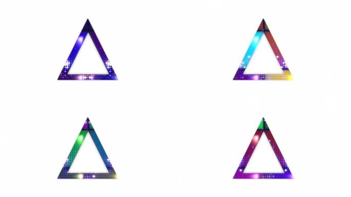 霓虹灯三角形在白色背景上发光的动画视频，三角形框架