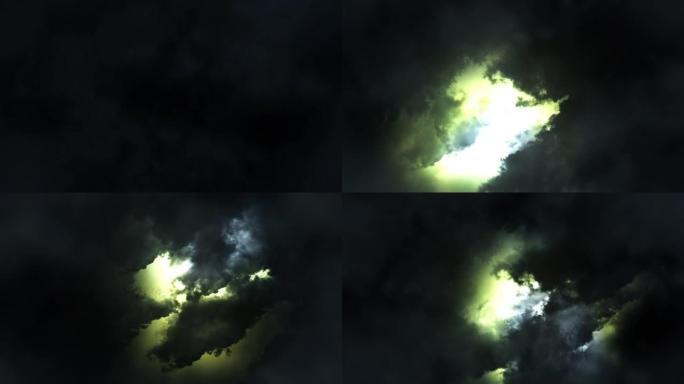 在史诗般的云层和闪电风暴中飞行无缝循环