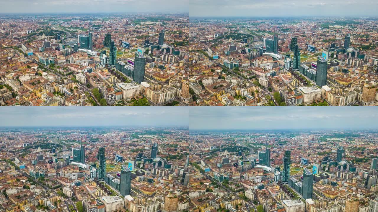 阳光明媚的米兰市市中心空中全景4k延时意大利