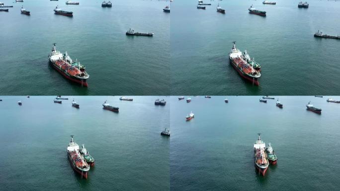 载有液化石油气和油轮的船只的空中俯视图