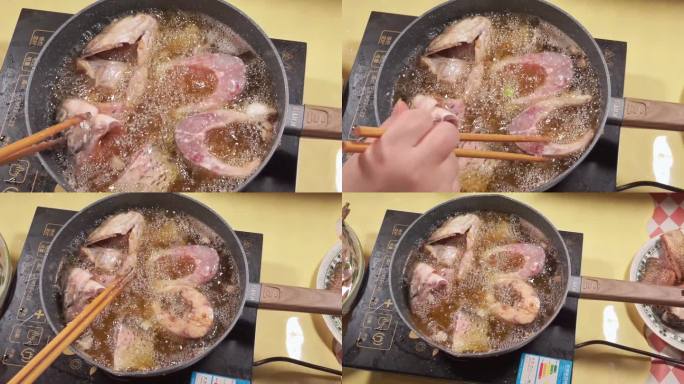 锅中加油炸鱼块油炸草鱼 (8)