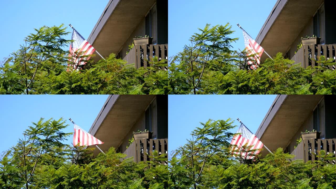 4k在风中挥舞的美国国旗