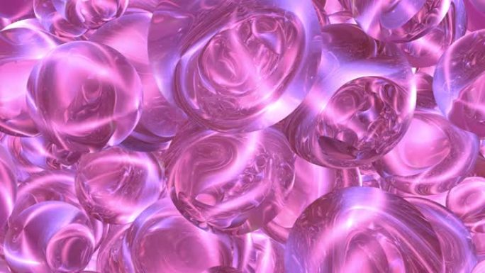 抽象球体粒子运动动画一堆抽象的彩色球体和球。肥皂泡的催眠视频。