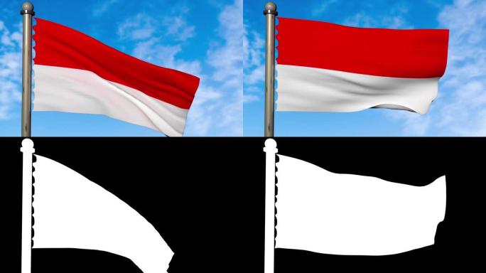印度尼西亚国旗挥舞动画与阿尔法