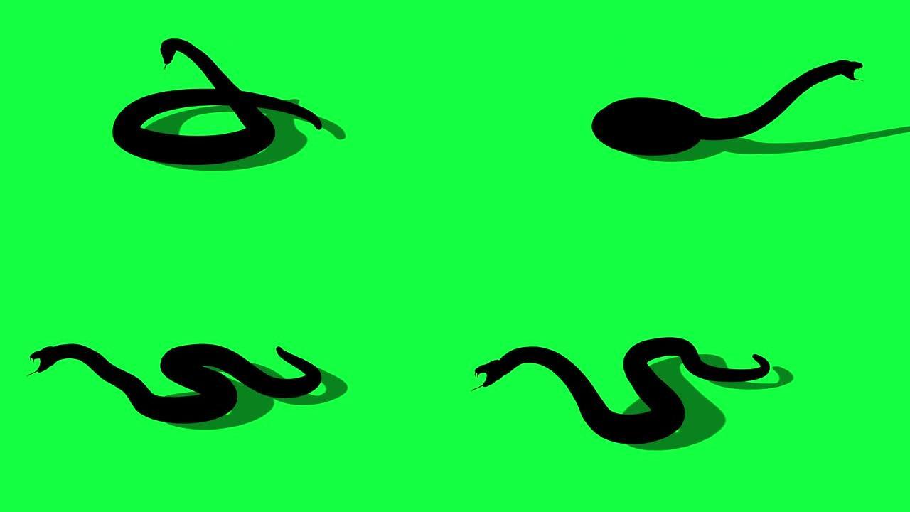 动画剪影蟒蛇与绿屏背景