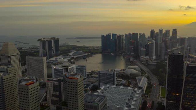 日落天空新加坡市区滨海湾交通街路空中延时全景4k