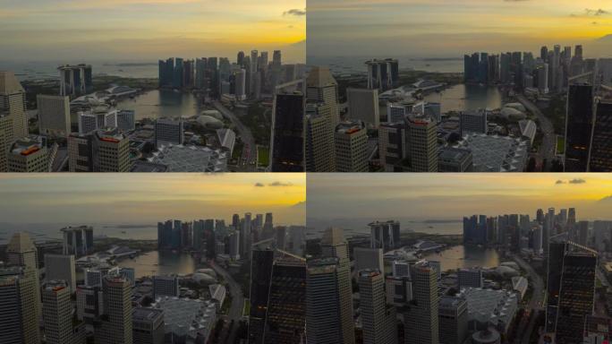 日落天空新加坡市区滨海湾交通街路空中延时全景4k