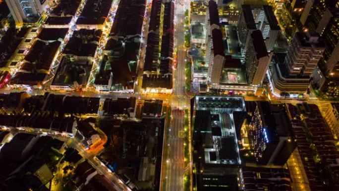 夜间照明新加坡市区交通街道空中俯拍延时全景4k