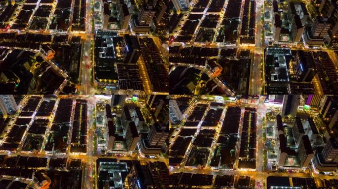 夜间照明新加坡市区交通街道空中俯拍延时全景4k