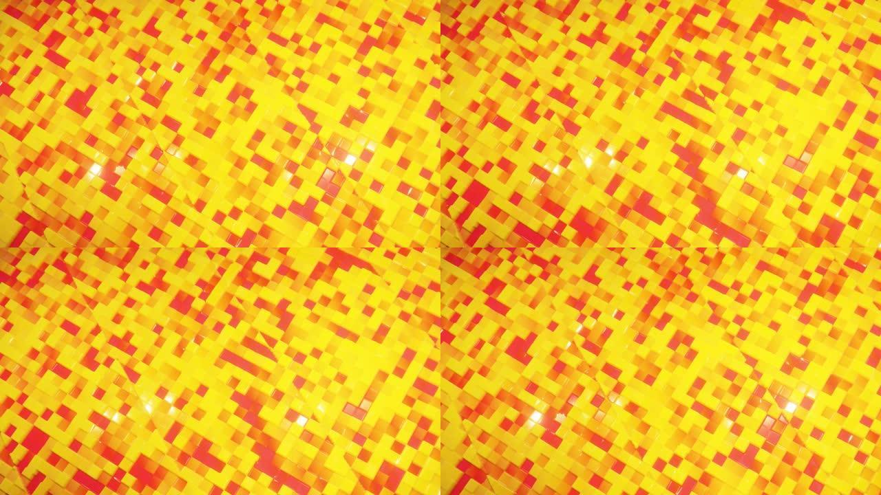 4k循环节日液体BG。明亮光泽表面的抽象波浪形图案，液体渐变黄色红色，光滑动画中的油漆流体上的波浪。