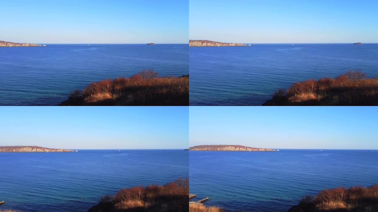 海洋景观全景。俄罗斯海参崴