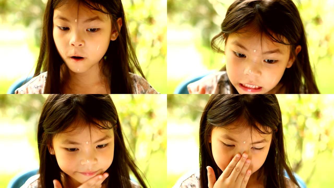 泰国小女孩化妆她的脸