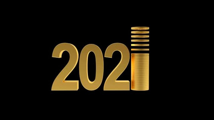 3D动画2021年包括将硬币落在黑色上。阿尔法通道。4K