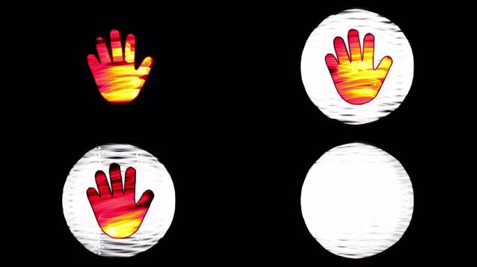 红色手势停止/关闭手势/小心符号动画图形/循环可包含3个不同元素/不进入/停止运动灯光绘画