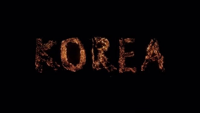 单词韩国燃烧。透明背景上的钢丝绒。美丽的燃烧