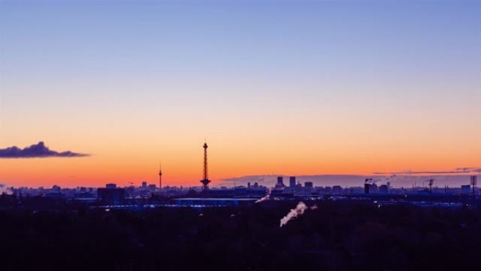 柏林城市景观的昼夜时间流逝，德国柏林
