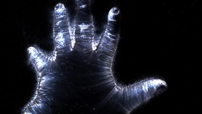 一只男性手的Kirlian光环录像显示了不同的符号和动作