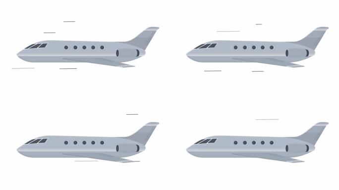 私人飞机。商用飞机的动画。卡通